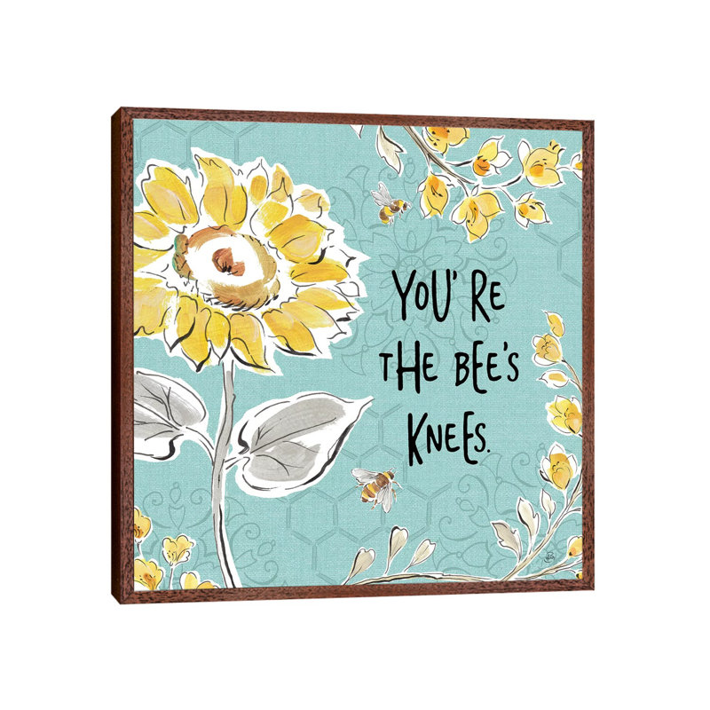 Bee Happy II Linen by Daphne Brissonnet - Print on Canvas, Classic Brown Wood Framed, 66.04 cm H x 66.04 cm W