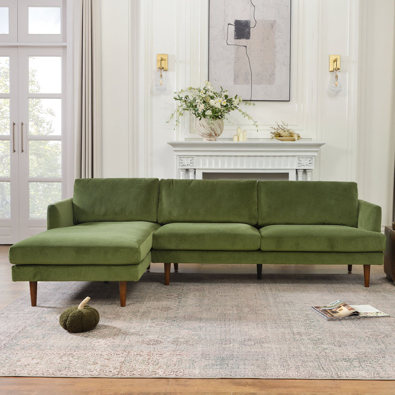 Miller Polyester Blend Sectional, Left Hand Facing, Olive Green Polyester Blend