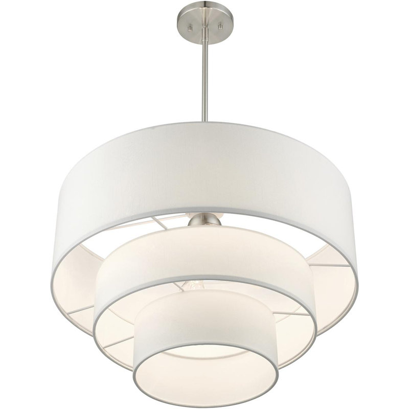 Lustre suspendu 4 lumières en nickel brossé, Nickel brossé, Blanc cassé, Blanc