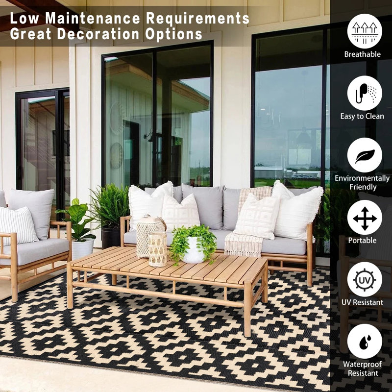 Modern Geometric Design Reversible Outdoor Rug, Rectangle 8' x 10'