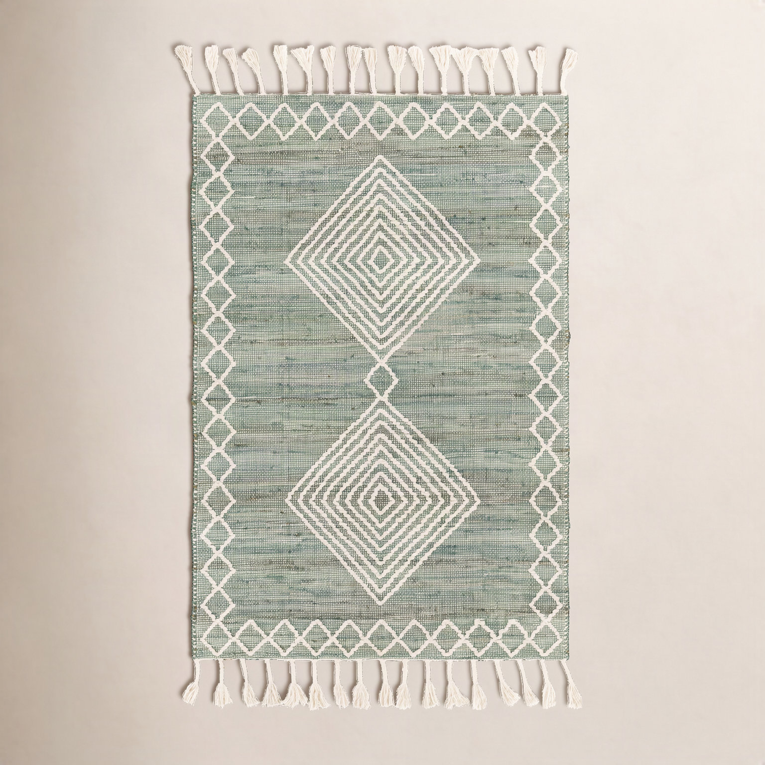 Rodriguez Hand-Woven Green Geometric Jute Rug, Rectangle 8'10" x 12'
