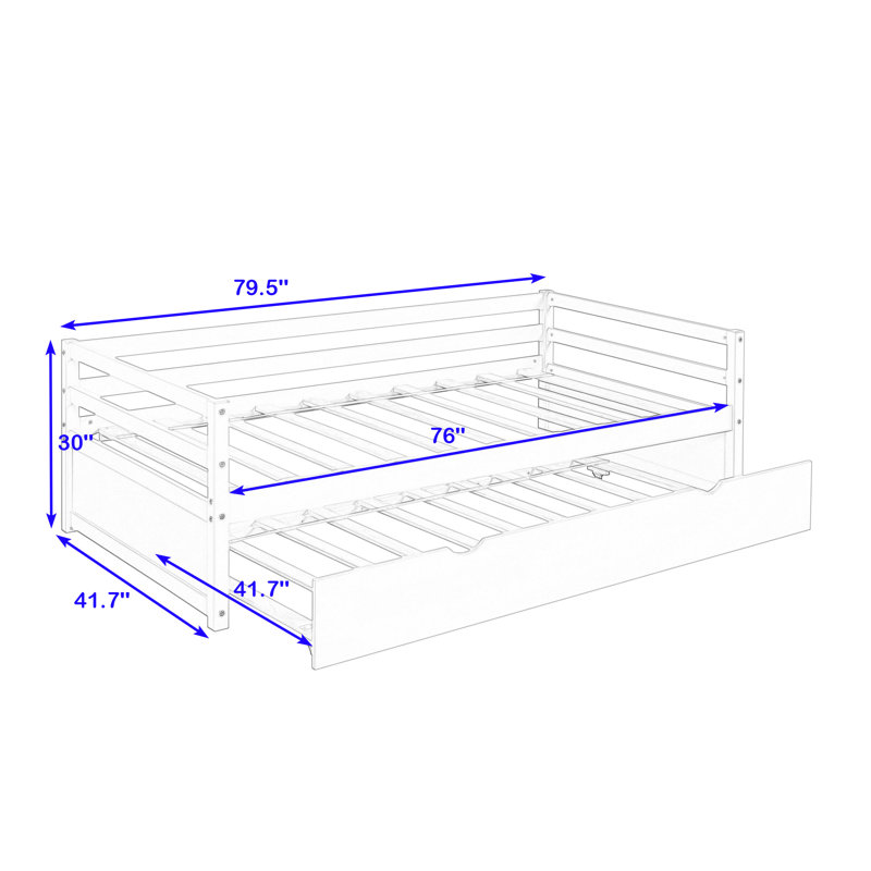 Twin Wooden Daybed with Twin Size Trundle, White