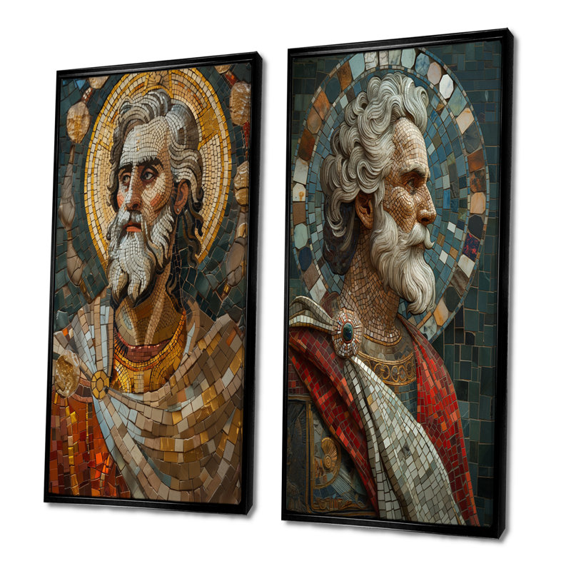 Ensemble byzantin de mosaïques du roi Arthur I, H 28 po x l 24 po, Noir, noir, noir, noir, Impression encadrée