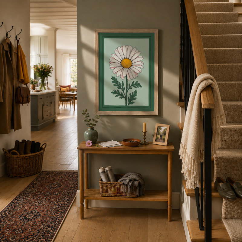 Centered Daisy Botanical - Framed Print, A3 - 42.0 x 29.7 cm, Oak