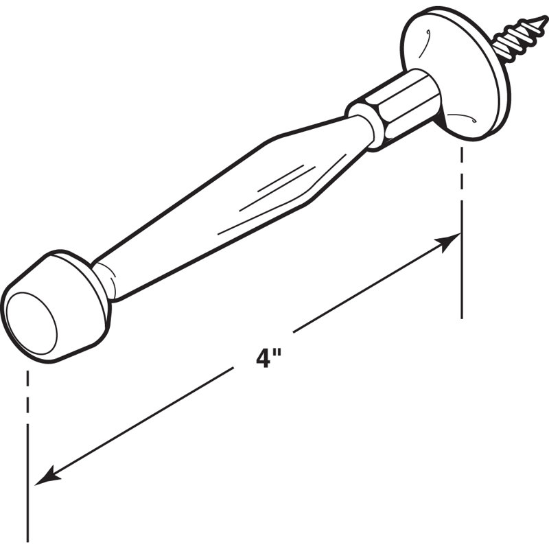 Butée de porte rigide Prime-Line, portée de 4 po, construction moulée sous pression, embout en caoutchouc blanc, fixation sur plinthe