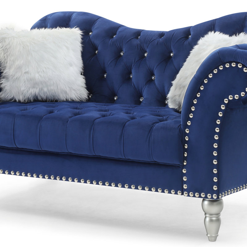 Causeuse élégante pour deux personnes, beau tissu, Bleu, Argent argent