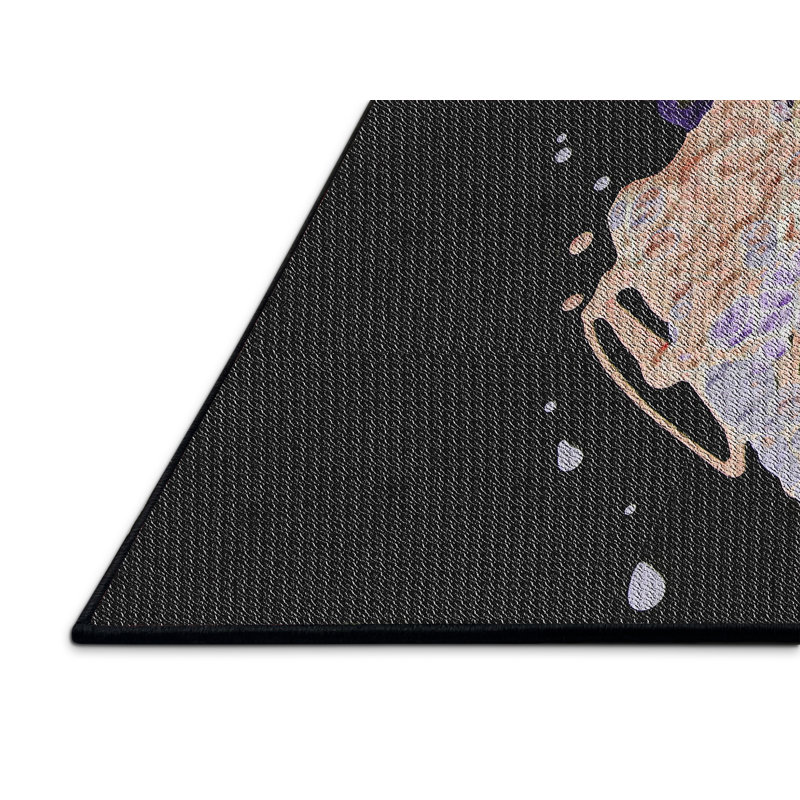 Tapis noir/zone mauve à motifs, Rectangle 5 pi x 7 pi
