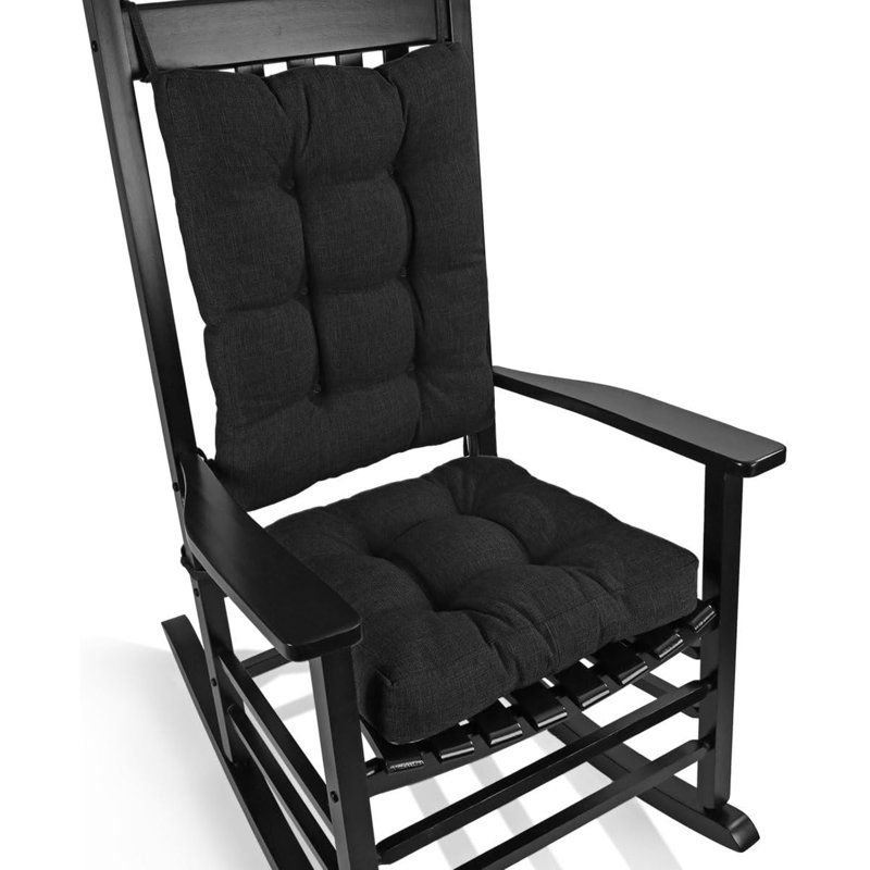 Ensemble de coussins de chaise pour chaise berçante avec attaches, dossier et coussins antidérapants, noir