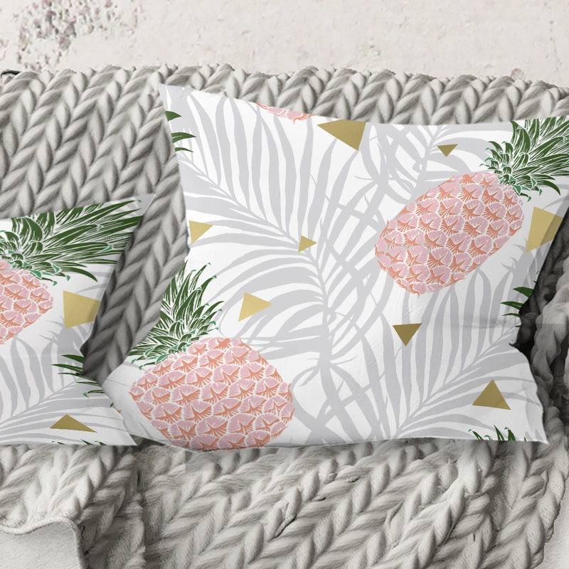 Coussin Pineappple On Tropical Leaves, 18 po x 18 po
