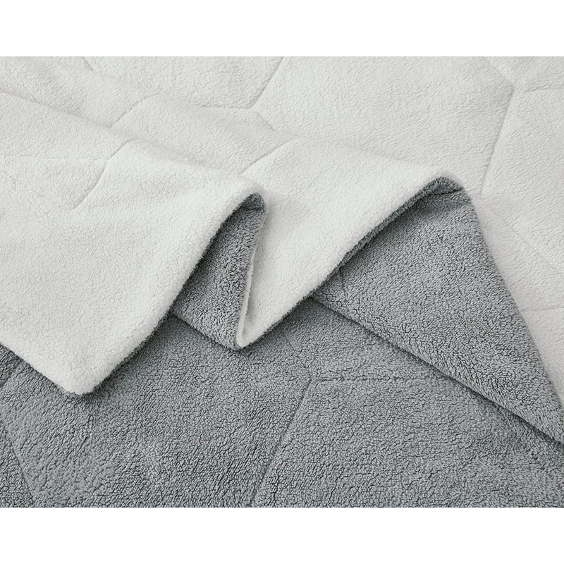 Double Sided Sherpa Reversible Comforter Set, Full Comforter + 2 Standard Shams, Gray