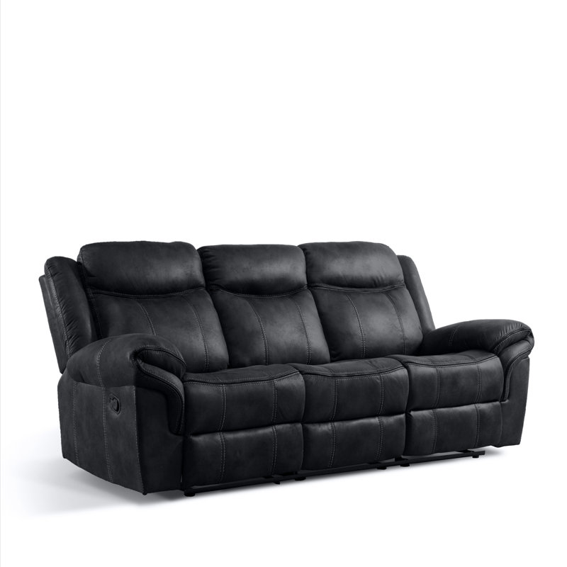 Caenas 87.3" Upholstered Manual Reclining Sofa, Black