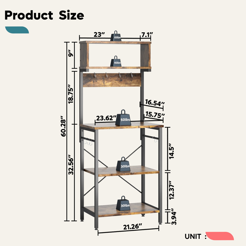 Étagère de boulanger standard 23,62 po Bulut compatible avec les micro-ondes, Noir / brun rustique