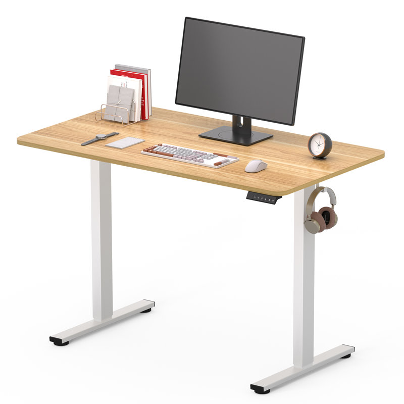Bureau debout électrique à hauteur réglable 48 po avec plateau épissure, érable, L 48 po x P 24 po, Érable, Blanc