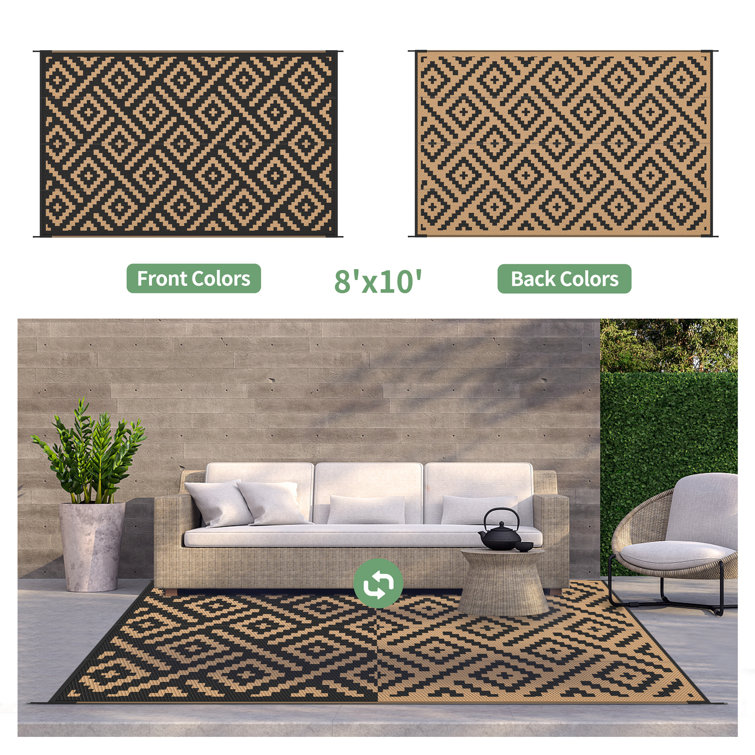 Outdoor Rug for Patio Clearance, Waterproof Mat,Reversible Plastic Camping Rugs,Black & Gray Foundry Select Rug Size: Rectangle 9' x 12