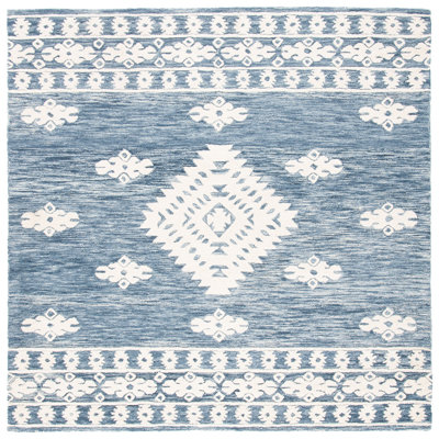 Tapis en laine / coton touffeté à la main en ivoire / bleu marine