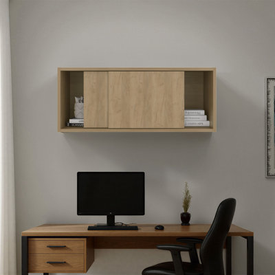 Note 32-Inch Wide Wall Storage Cabinet With Sliding Doors, Compact Wall-Mounted Storage Option For Bedroom, Office, Living Room Or Garage Organization