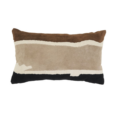 Color Block Leather Polyester Filled Throw Pillow - Modern Leather Throw Pillow with Suede Panels and Artisan Textured Detailing for Living Room and Bedroom Styling