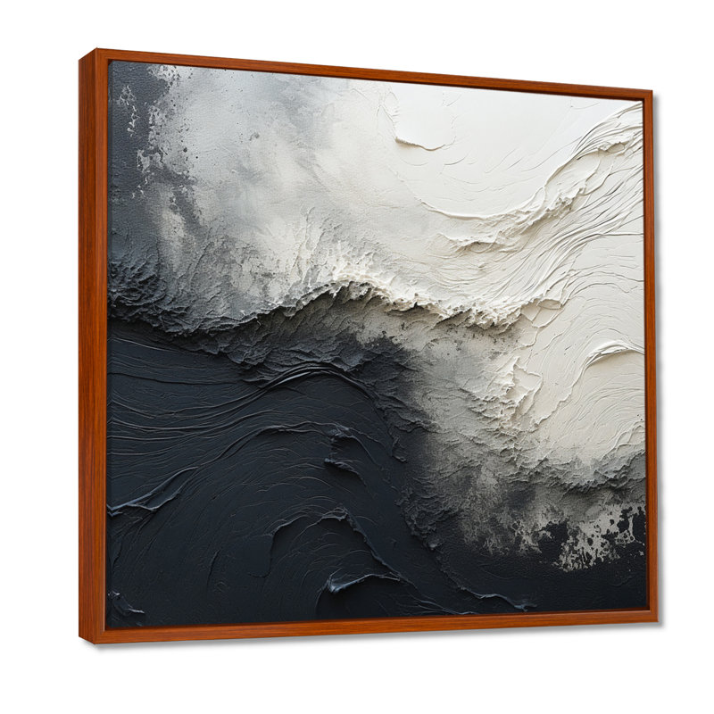 Minimalisme, peinture noire et blanche, vague I - art mural encadré bord de mer, H 16 po x l 16 po x P 1 po