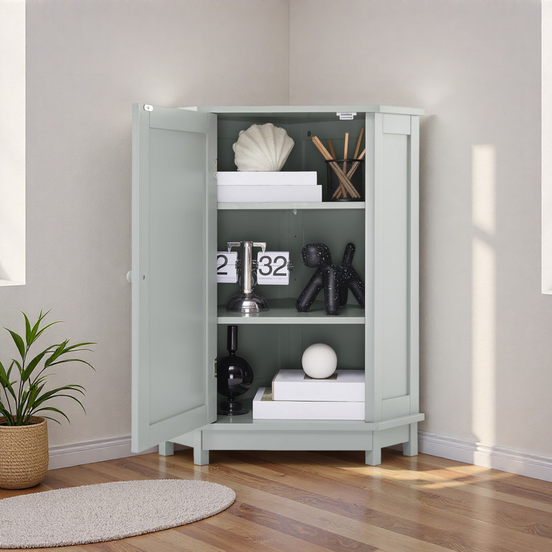 Bathroom Cabinet Triangle Corner Storage Cabinet With Adjustable Shelf Modern Style MDF Board, Gray