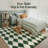 Modern Green/White Checkered Machine-Washable Shag Area Rug-376080385-376080390