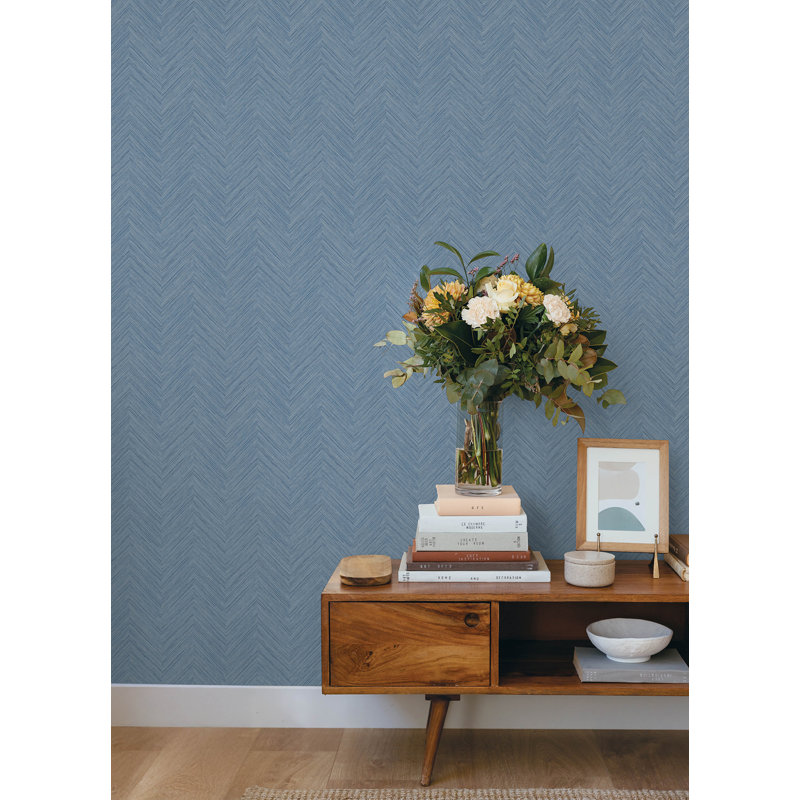 Caladesi en papier peint Chevron en lin bleu, Blue
