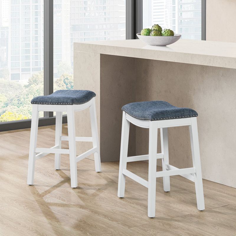 Tabouret de bar et de comptoir Clewiston, Indigo, Blanc, Tabouret de comptoir (assise de 24,75 po de hauteu