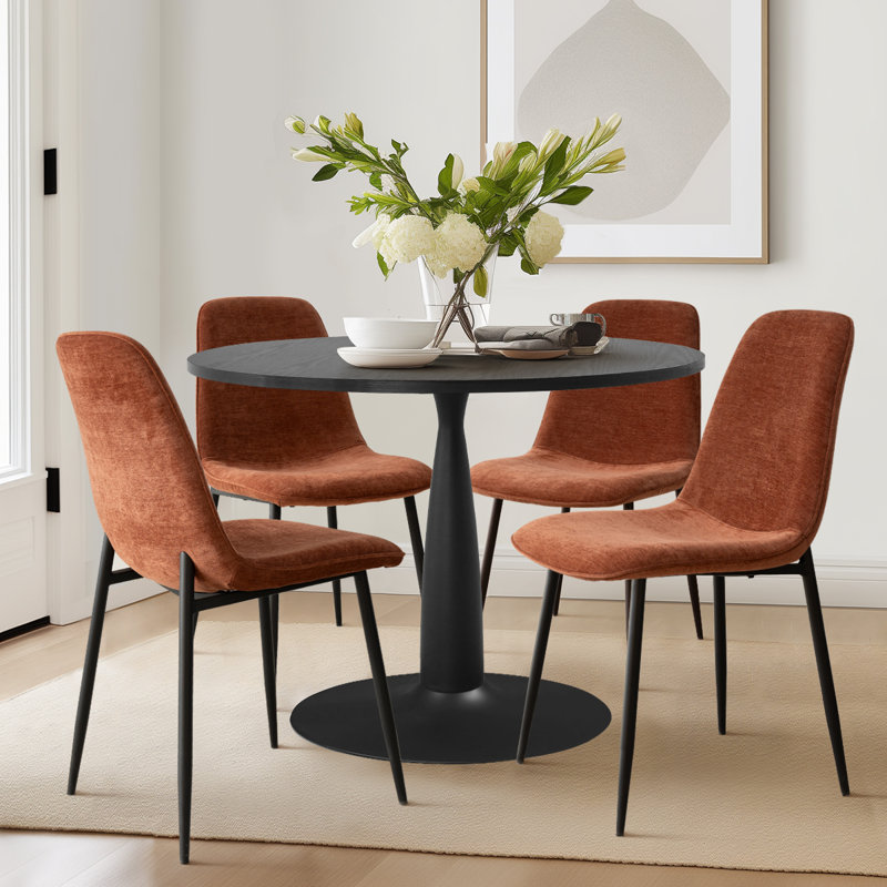 Ensemble de salle à manger rond 5 pièces Folmar l 35 "avec finition brillante et chaises en chenille, Terra