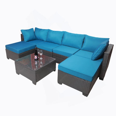 Outdoor Garden Patio Furniture 7-Piece Pe Rattan Wicker Cushioned Sofa Sets And Coffee Table