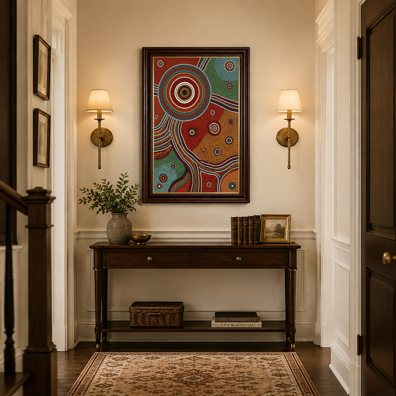 Toile abstraite à motif de cercles concentriques, tons de terre, art mural, H 18 po x l 12 po