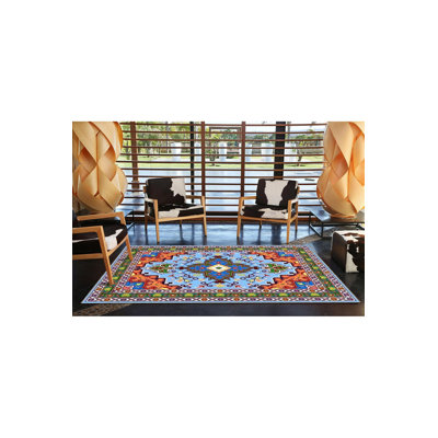 Blue Orange Traditional Motif Vintage Decorative Washable Rug