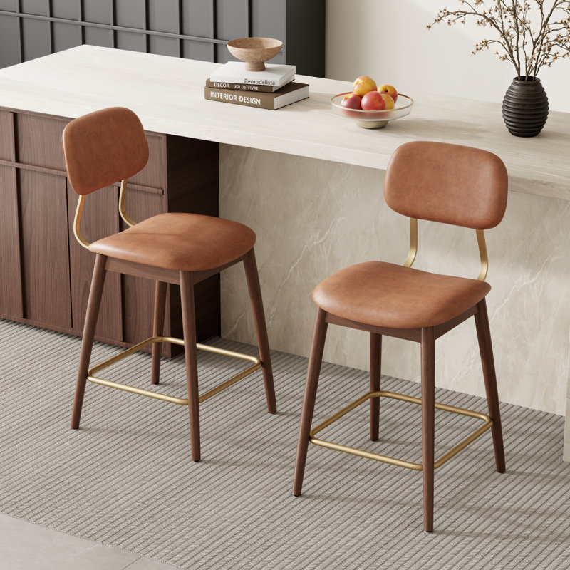Ensemble de tabourets de bar à hauteur de comptoir, tabouret de comptoir rembourré avec structure en bois massif, Browm, 2