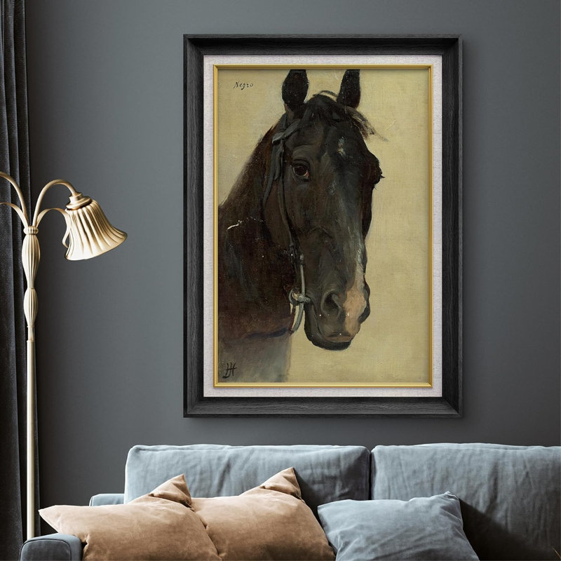 «Vintage Rustic Horse Animals», peinture sur toile encadrée, Noir