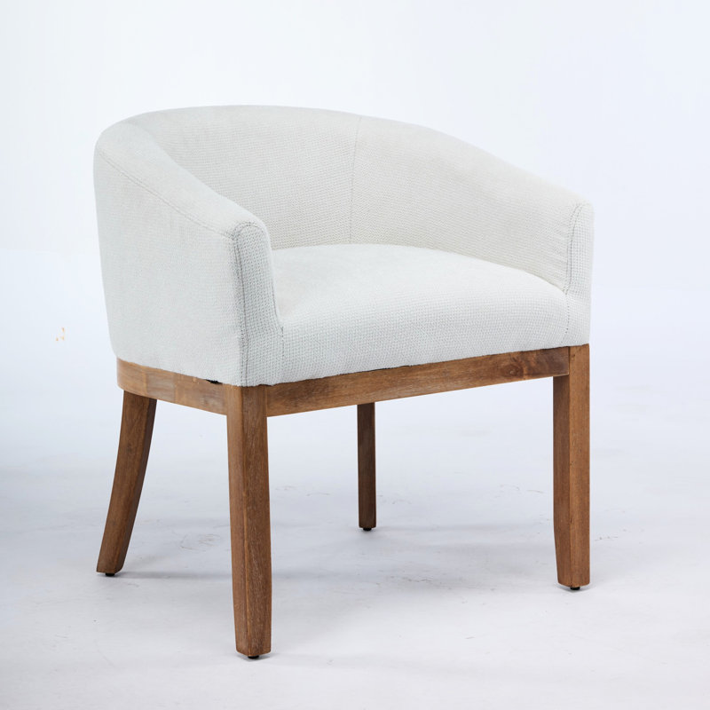 Mid Century Chair With Arms, Linen Upholstery, Rubberwood Frame, Single Pack, Beige, For Home Office And Living Areas Style Upholstered Dining, Linen, Legs, Streamlined Silhouette