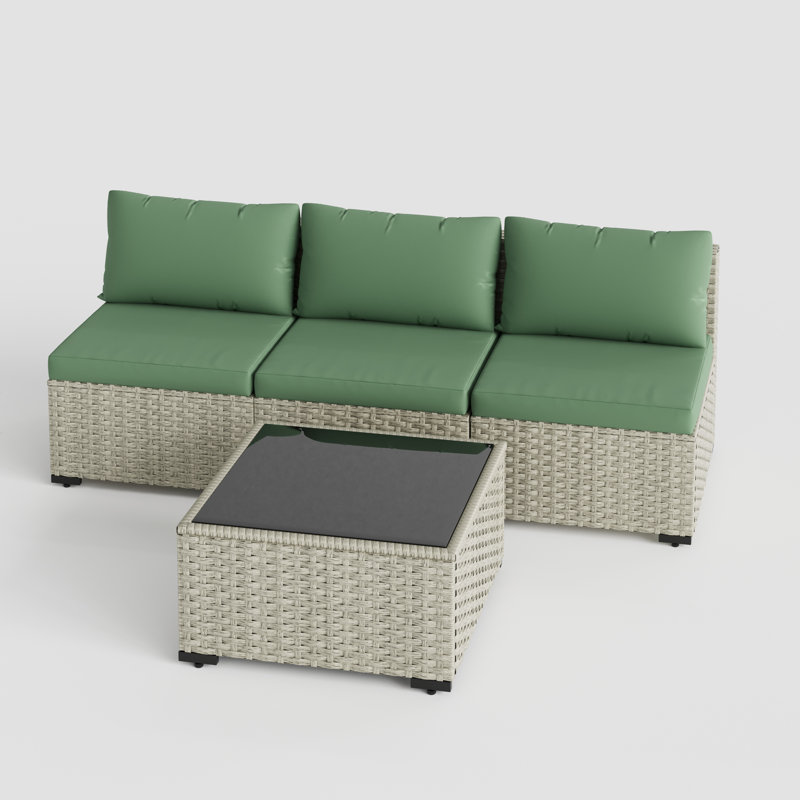 4 Pieces Design-Rattan Patio Sofa With Cushions, Green