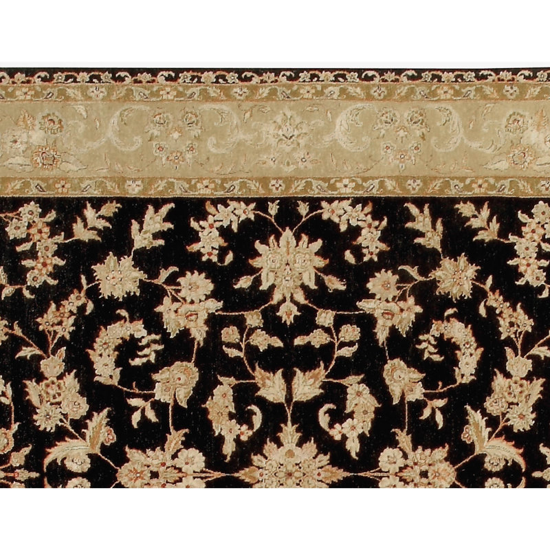 Hand Knotted Oriental Area Rug in Black/Beige, Rectangle 6' x 9'