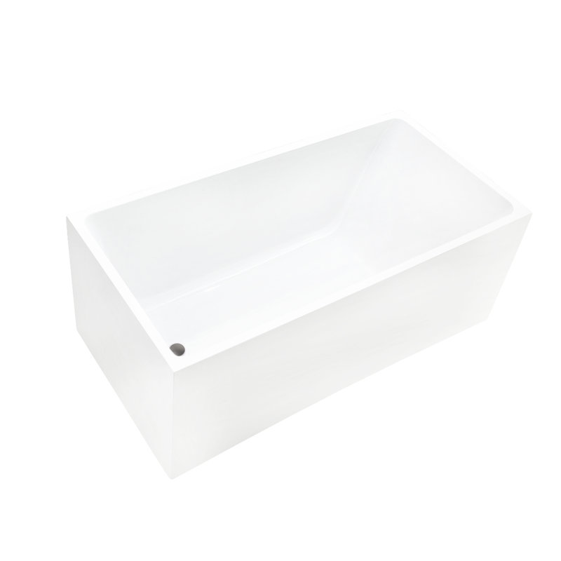 55" x 29" Freestanding Soaking Acrylic Bathtub, White/Brushed Nickel
