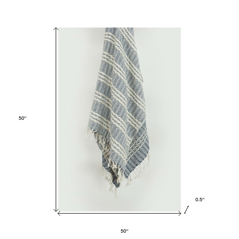 Jeté 100% coton tissé bleu