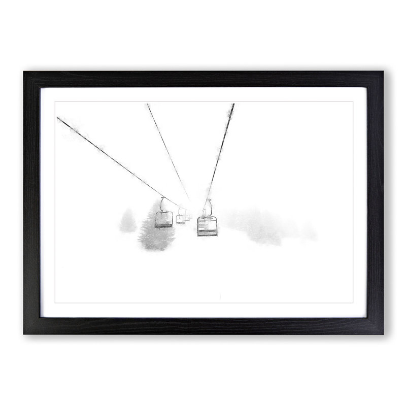 Ski Lift in Morillon France - Picture Frame Painting Print on MDF, Black Framed, 24cm H x 33cm W x 2cm D