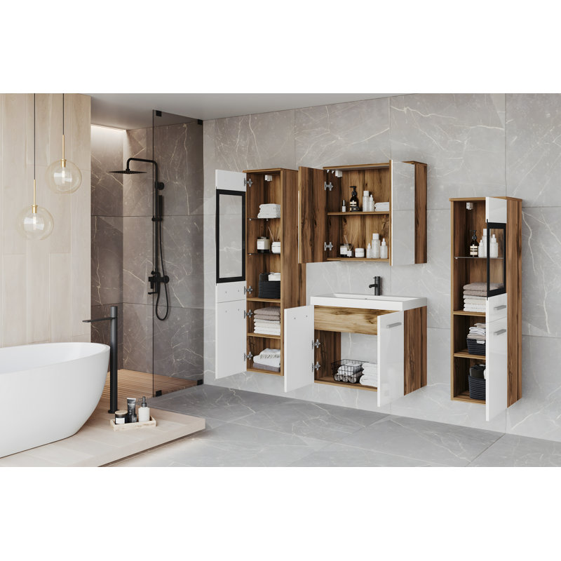 Bathroom Suite, White/Walnut