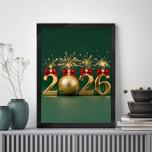 Black Framed 2026 New Year Wall Art Gold Glamorous Festive Sparkling Frame Print