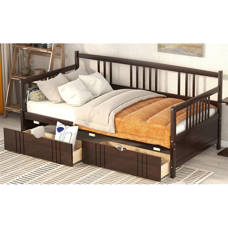 Daybed Wood Bed With Two Drawers, Espresso