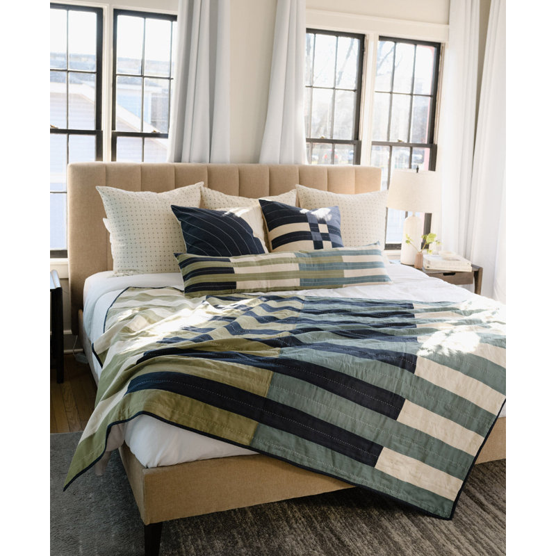Offset Quilted Throw Blanket, Spruce