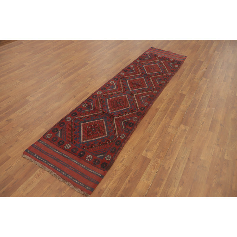 Tapis de couloir rouge en laine de conception unique 8 pi 1 po x 2 pi 0 po