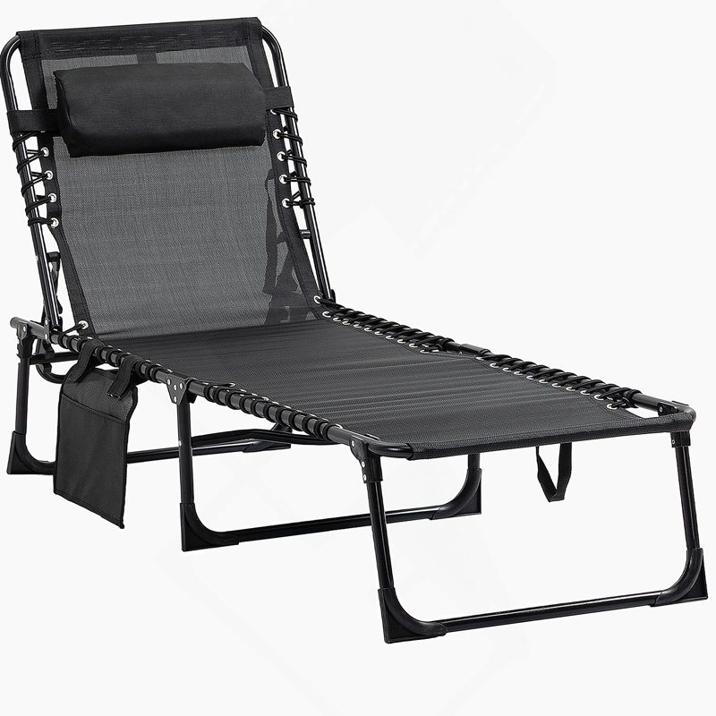 Outsunny Reclining Chaise Lounge Chair, Portable Sun Lounger, Folding Camping Cot, With Adjustable Backrest And Removable Pillow For Patio, Garden, Beach