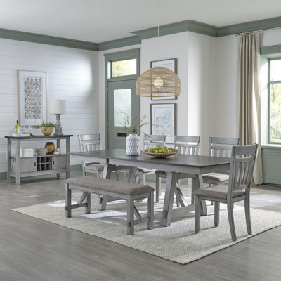 Ensemble de table de salle à manger à tréteaux extensible 6 personnes avec banc Ashby