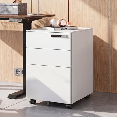 Markiese 14.6"W 3 Drawer Metal File Cabinet with Combination Lock, Mobile Under Desk Filing Cabinet for Home Office, Letter & Legal Size, White File Cabinet