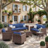 Ensemble de patio extérieur 6 pièces avec chaises berçantes pivotantes à 360 ° - conversation 7 pièces en osier