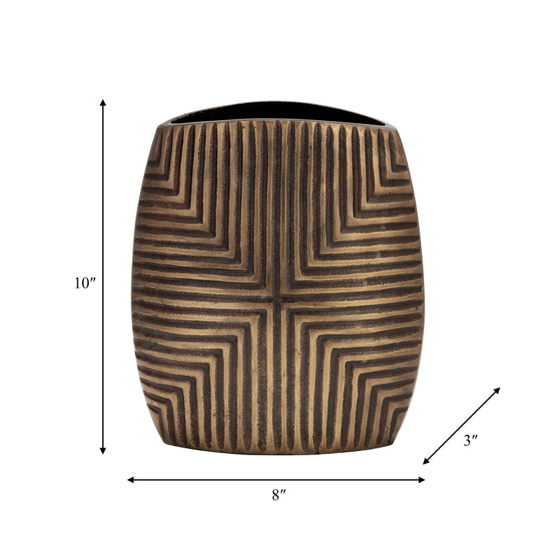 Rochella Modern Aluminum Metal Decorative Vase with Geometric Textured Design - Contemporary Accent for Elegant Decor