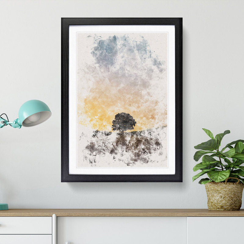 Lone Tree at Dusk - Picture Frame Painting Print, 33cm H x 24cm W x 2cm D, Black Framed