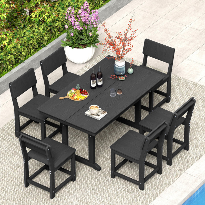 Table de salle à manger pour 6 personnes avec table rectangulaire , Noir, 6